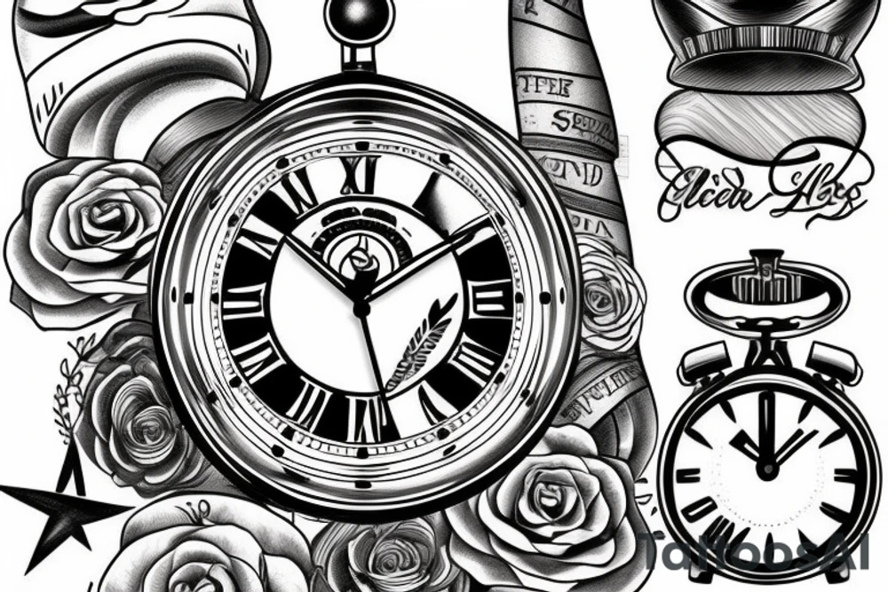 clock with sailors hat on top tattoo idea