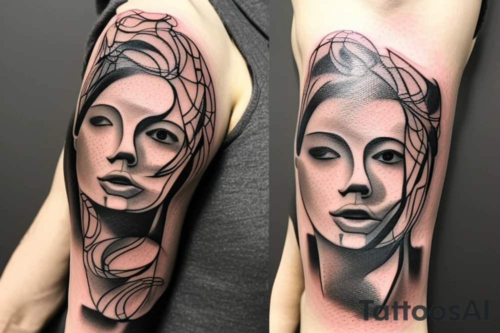 a 3 to 6 inch tattoo of macro decompression in the form of pieces falling off a man that is coming back together on the left forearm tattoo idea