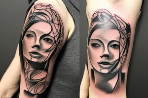 a 3 to 6 inch tattoo of macro decompression in the form of pieces falling off a man that is coming back together on the left forearm tattoo idea