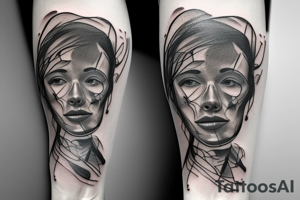 a 3 to 6 inch tattoo of macro decompression in the form of pieces falling off a man that is coming back together on the left forearm tattoo idea