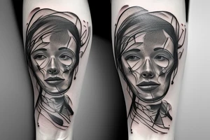 a 3 to 6 inch tattoo of macro decompression in the form of pieces falling off a man that is coming back together on the left forearm tattoo idea