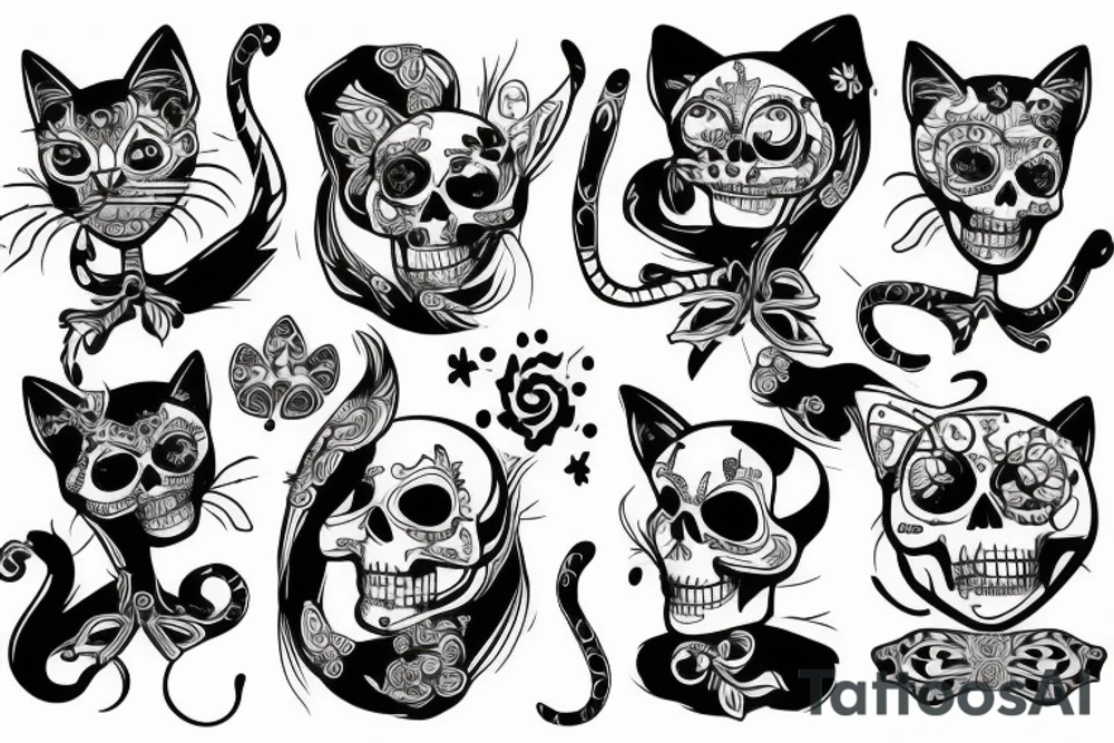 funny cat skeleton tattoo idea