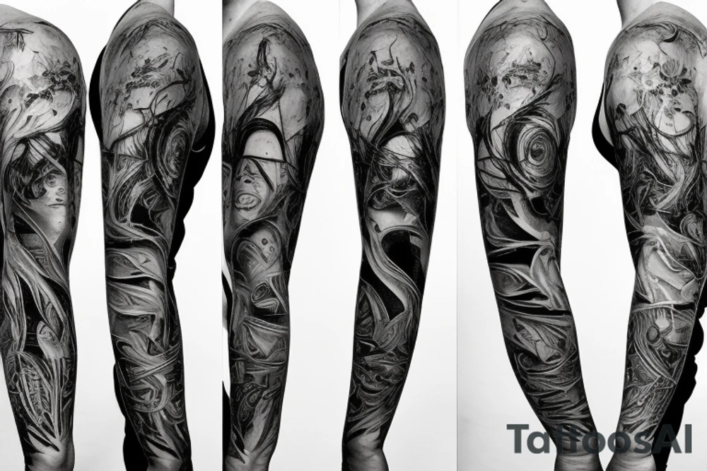 a 3 to 6 inch tattoo of macro decompression in the form of pieces falling off a person that is beginning to form their consciousness tattoo idea