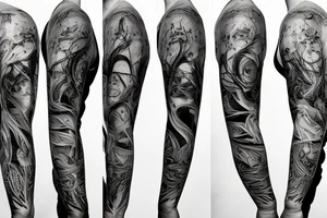 a 3 to 6 inch tattoo of macro decompression in the form of pieces falling off a person that is beginning to form their consciousness tattoo idea