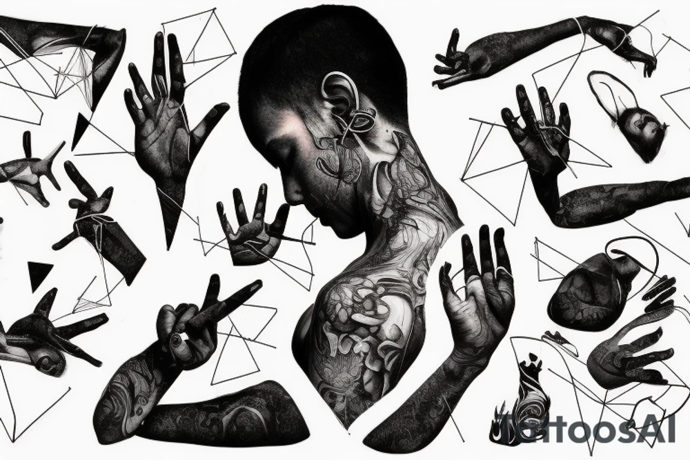 small piece of art about 
macro decompression in the form of pieces falling off a person that is beginning to form their consciousness tattoo idea