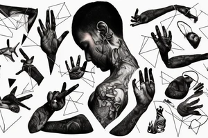small piece of art about 
macro decompression in the form of pieces falling off a person that is beginning to form their consciousness tattoo idea