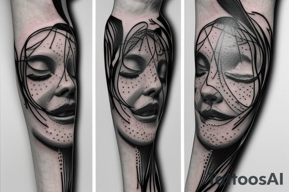 small piece of art about 
macro decompression in the form of pieces falling off a person that is beginning to form their consciousness on left forearm tattoo idea