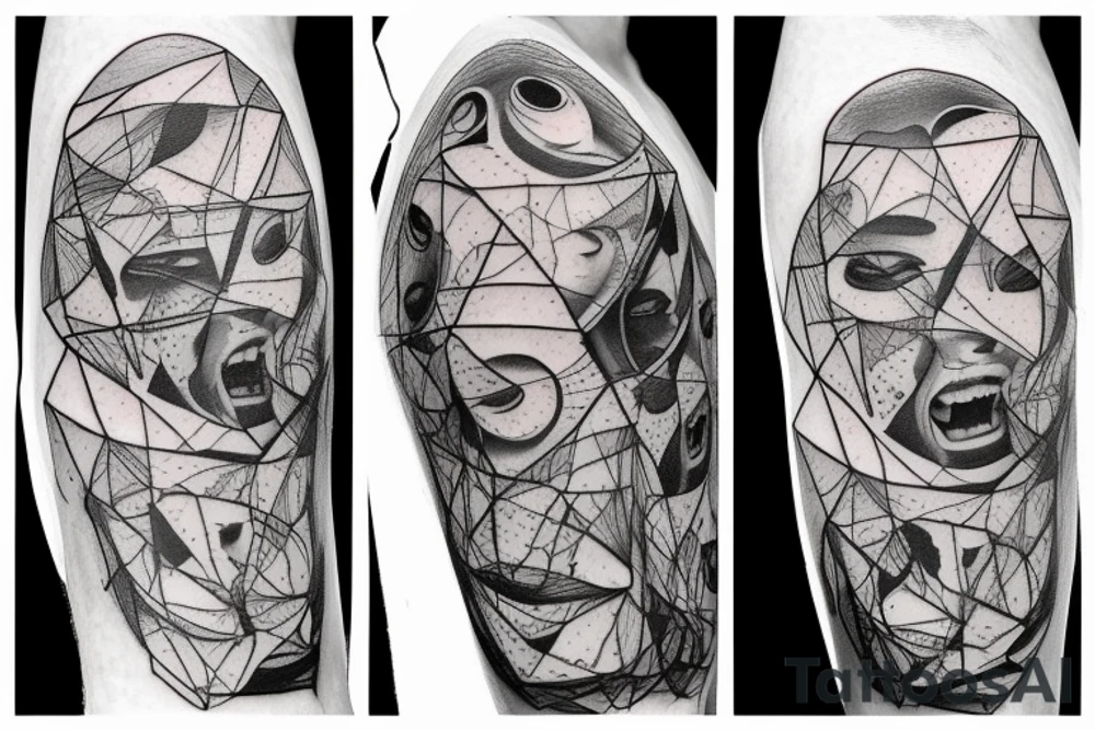 small piece of art about 
macro decompression in the form of pieces falling off a person that is beginning to form their consciousness on left forearm tattoo idea