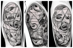 small piece of art about 
macro decompression in the form of pieces falling off a person that is beginning to form their consciousness on left forearm tattoo idea