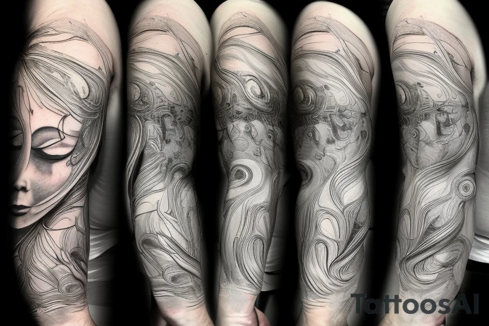 small piece of art about 
macro decompression in the form of pieces falling off a person that is beginning to form their consciousness on left forearm tattoo idea