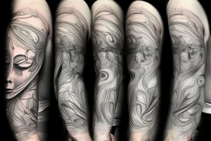 small piece of art about 
macro decompression in the form of pieces falling off a person that is beginning to form their consciousness on left forearm tattoo idea