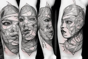small piece of art about 
macro decompression in the form of pieces falling off a person that is beginning to form their consciousness on left forearm tattoo idea