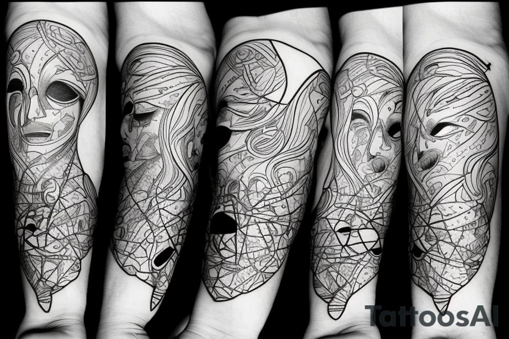 small piece of art about 
macro decompression in the form of pieces falling off a person that is beginning to form their consciousness on left forearm tattoo idea