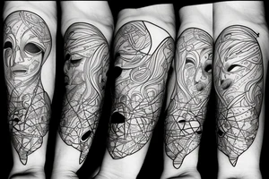 small piece of art about 
macro decompression in the form of pieces falling off a person that is beginning to form their consciousness on left forearm tattoo idea