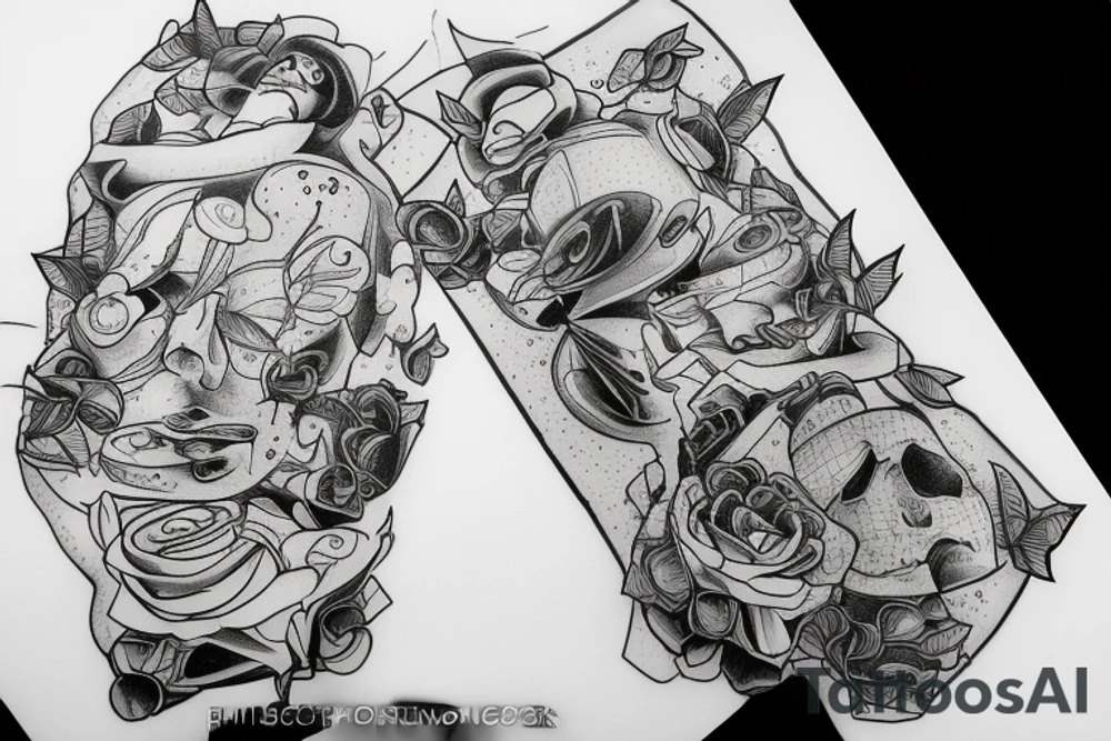 small piece of art about 
macro decompression in the form of pieces falling off a person that is beginning to form their consciousness on left forearm tattoo idea
