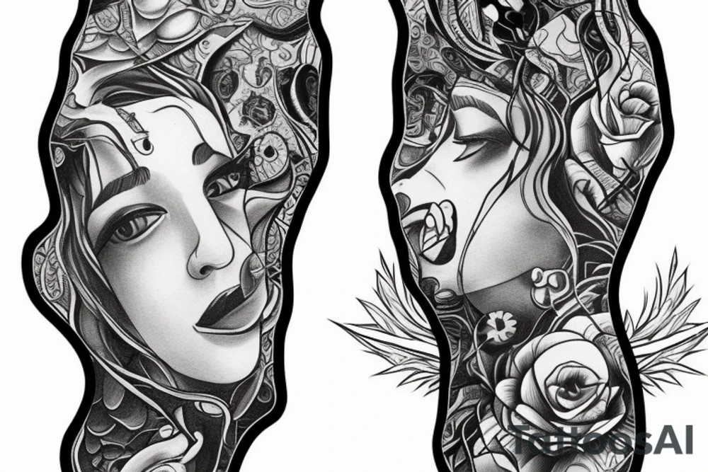 small piece of art about 
macro decompression in the form of pieces falling off a person that is beginning to form their consciousness on left forearm tattoo idea