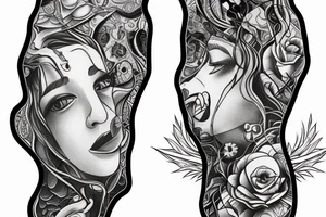 small piece of art about 
macro decompression in the form of pieces falling off a person that is beginning to form their consciousness on left forearm tattoo idea