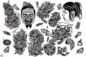 small piece of art about 
macro decompression in the form of pieces falling off a person that is beginning to form their consciousness on left forearm tattoo idea