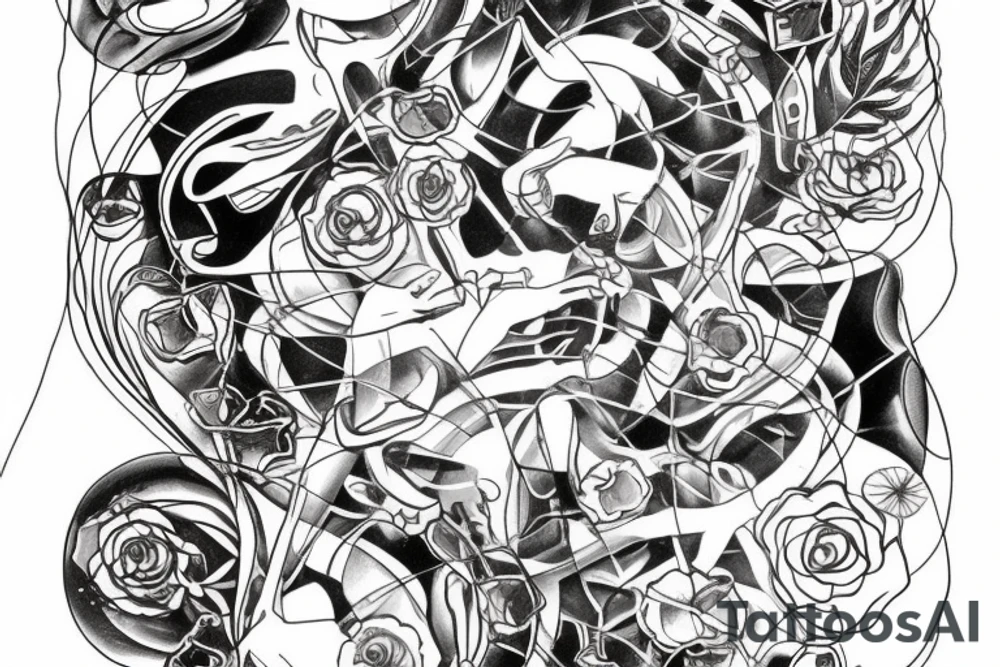 small piece of art about 
macro decompression in the form of pieces falling off a person that is beginning to form their consciousness on left forearm tattoo idea