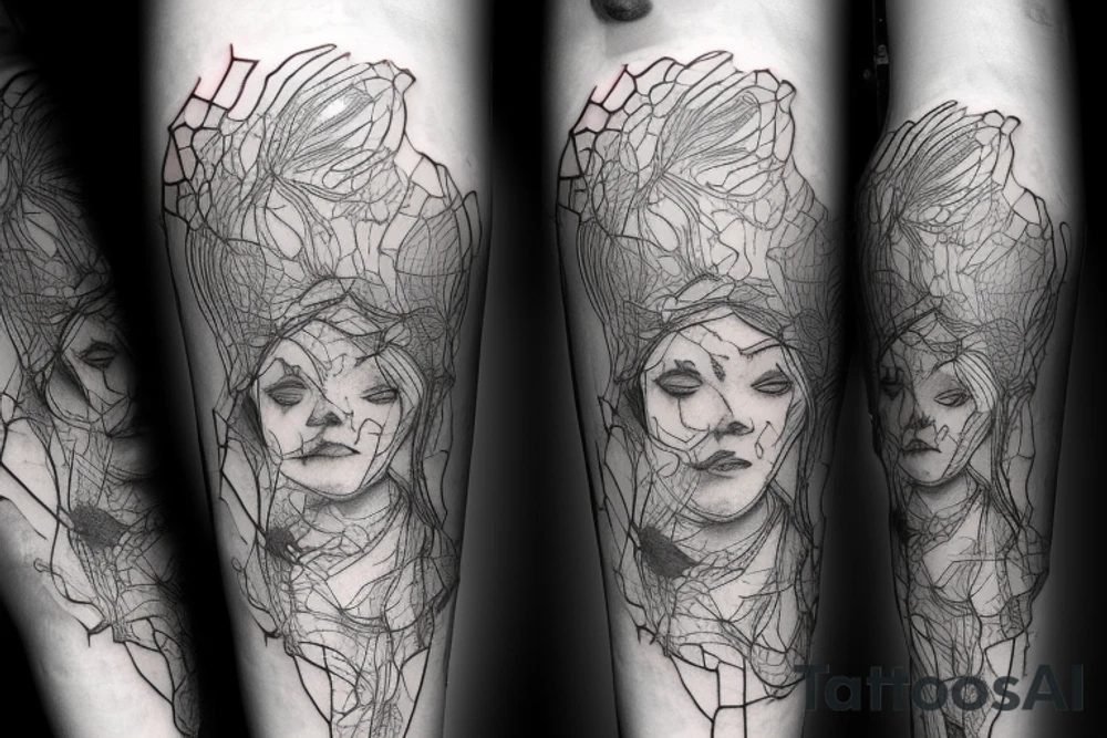 small piece of art about 
macro decompression in the form of pieces falling off a person that is beginning to form their consciousness on left forearm tattoo idea