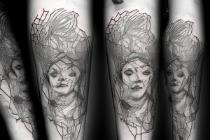 small piece of art about 
macro decompression in the form of pieces falling off a person that is beginning to form their consciousness on left forearm tattoo idea