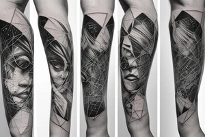 small piece of art about 
macro decompression in the form of pieces falling off a person that is beginning to form their consciousness on left forearm tattoo idea