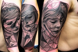 small piece of art about 
macro decompression in the form of pieces falling off a person that is beginning to form their consciousness on left forearm tattoo idea