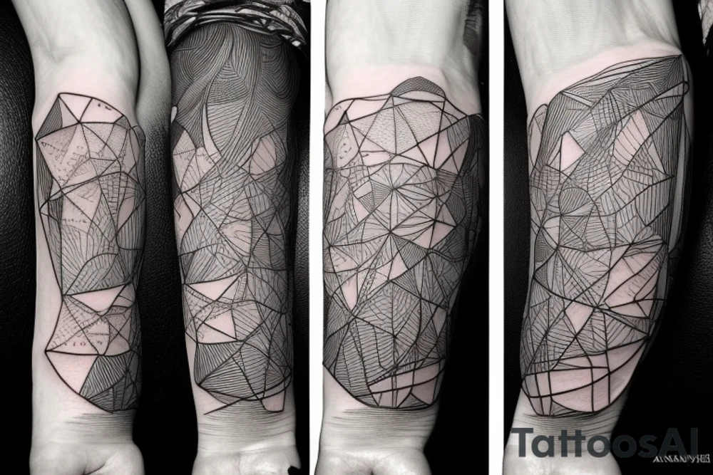 small piece of art about 
macro decompression in the form of pieces falling off a person that is beginning to form their consciousness on left forearm tattoo idea