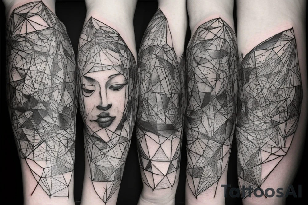 small piece of art about 
macro decompression in the form of pieces falling off a person that is beginning to form their consciousness on left forearm tattoo idea