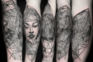 small piece of art about 
macro decompression in the form of pieces falling off a person that is beginning to form their consciousness on left forearm tattoo idea