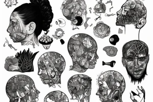 small piece of art about 
macro decompression in the form of pieces falling off a person that is beginning to form their consciousness on left forearm tattoo idea