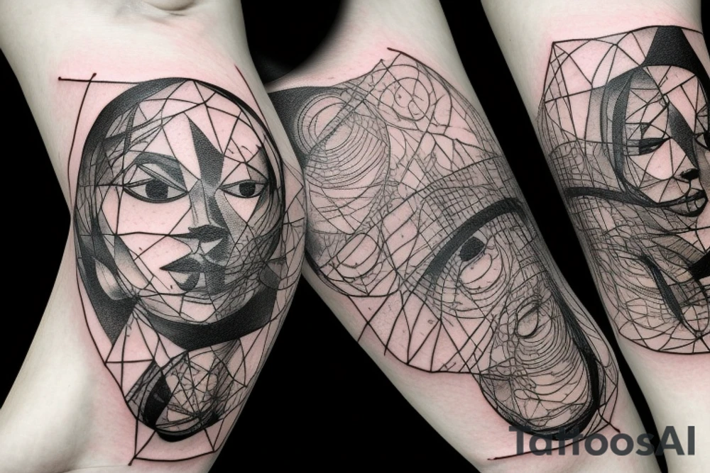 small piece of art about 
macro decompression in the form of pieces falling off a person that is beginning to form their consciousness on left forearm tattoo idea