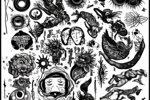 small piece of art about 
macro decompression in the form of pieces falling off a person that is beginning to form their consciousness on left forearm tattoo idea