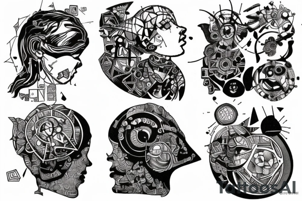 small piece of art about 
macro decompression in the form of pieces falling off a person that is beginning to form their consciousness on left forearm tattoo idea