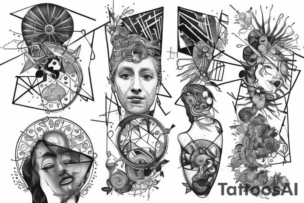 small piece of art about 
macro decompression in the form of pieces falling off a person that is beginning to form their consciousness on left forearm tattoo idea