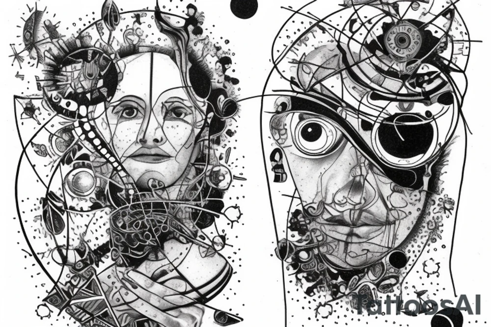 small piece of art about 
macro decompression in the form of pieces falling off a person that is beginning to form their consciousness on left forearm tattoo idea