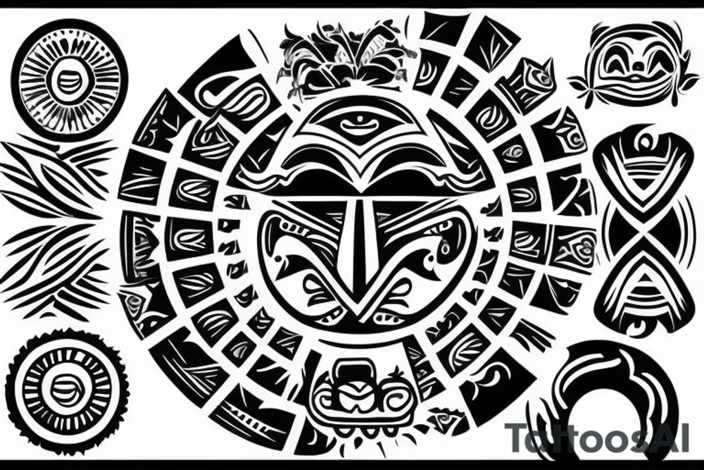 Aztec bird head with Filipino sun tribal art as body tattoo idea