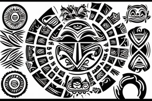Aztec bird head with Filipino sun tribal art as body tattoo idea