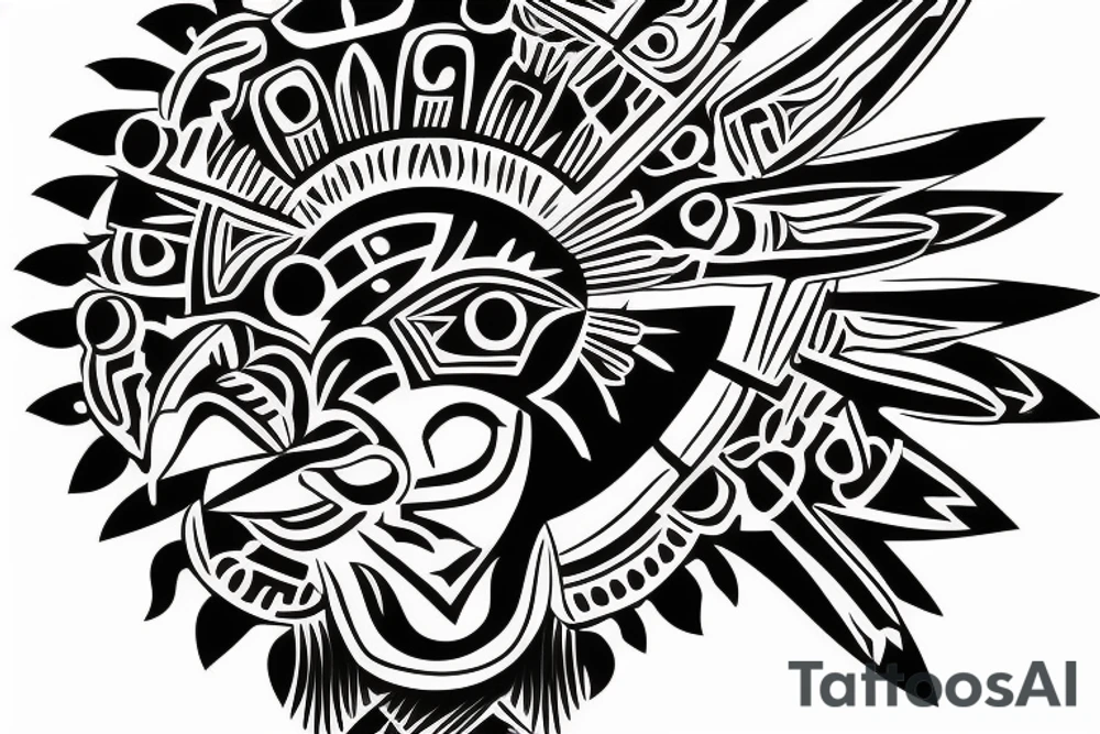 Aztec bird head with Filipino sun tribal art as body tattoo idea