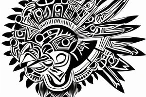 Aztec bird head with Filipino sun tribal art as body tattoo idea