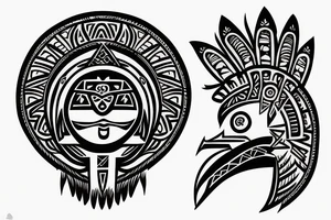 Aztec bird head with Filipino sun tribal art as body tattoo idea
