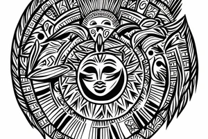 Aztec bird head with Filipino sun tribal art as body tattoo idea