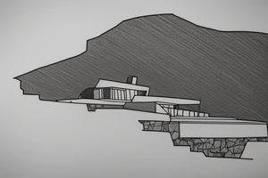 outline of a villa on the cliffs with a pass to it looking at it from the bottom of the pass. thigh-sized. 
the villa has a overhang and is secured by a a construction. tattoo idea