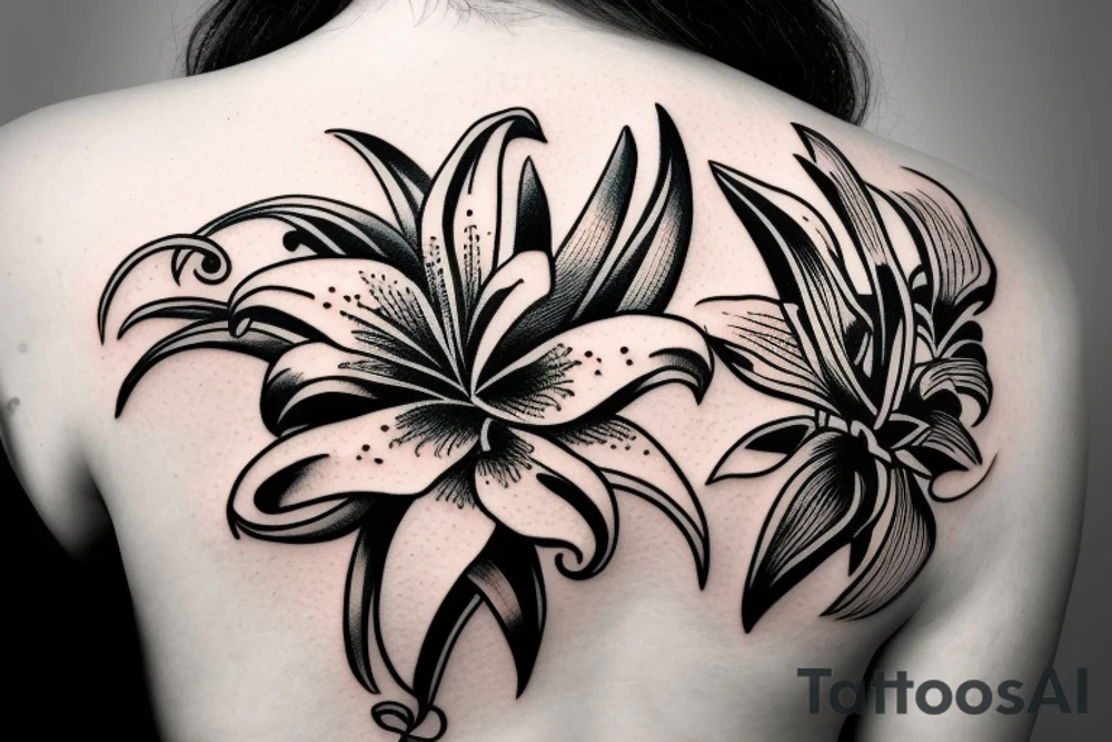 Lily flower on back sholder tattoo idea