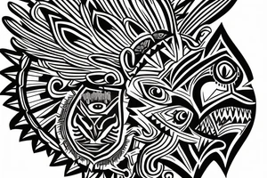 Aztec eagle head into Filipino sun tribal as body tattoo idea
