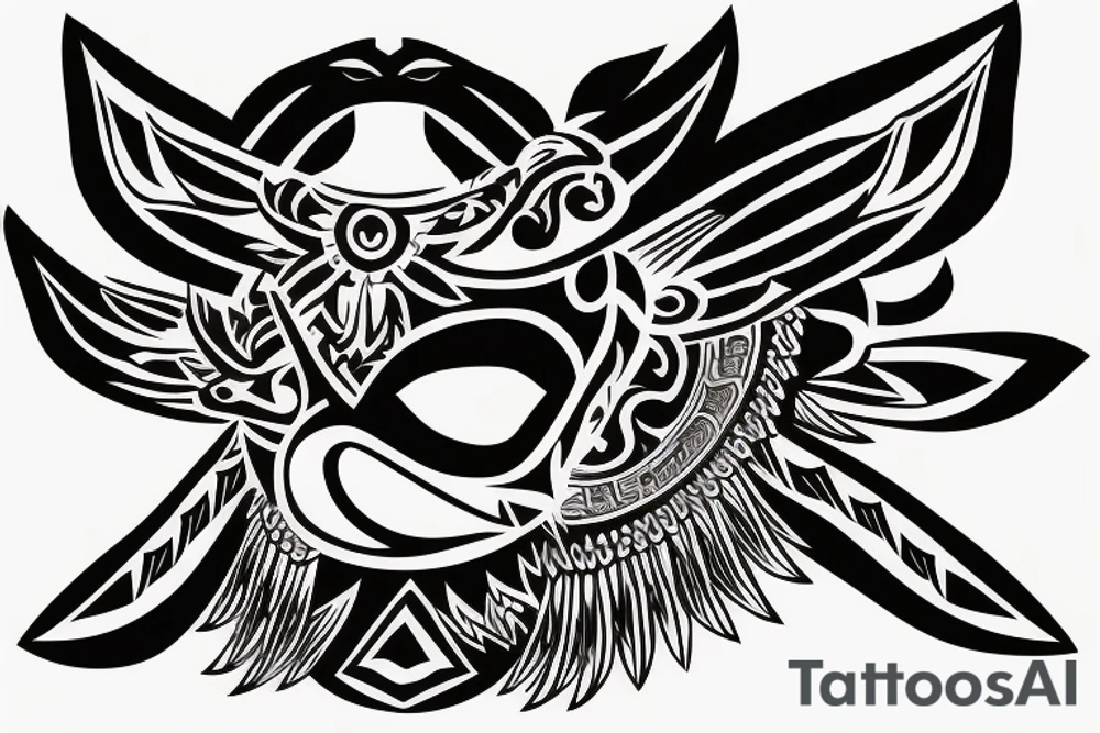 Aztec eagle head into Filipino sun tribal as body tattoo idea