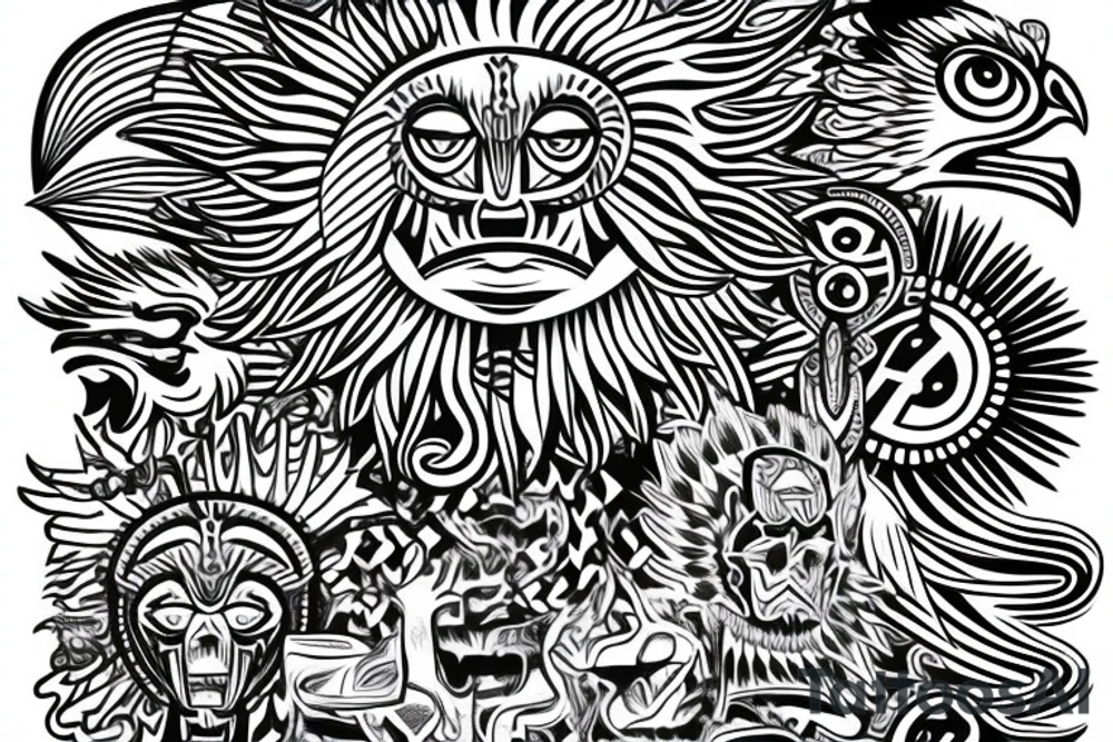 Filipino sun body with eagle head aztec tattoo idea