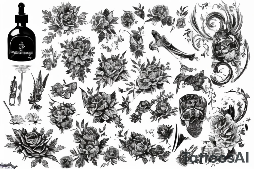 Чёрный гроб с цветами tattoo idea