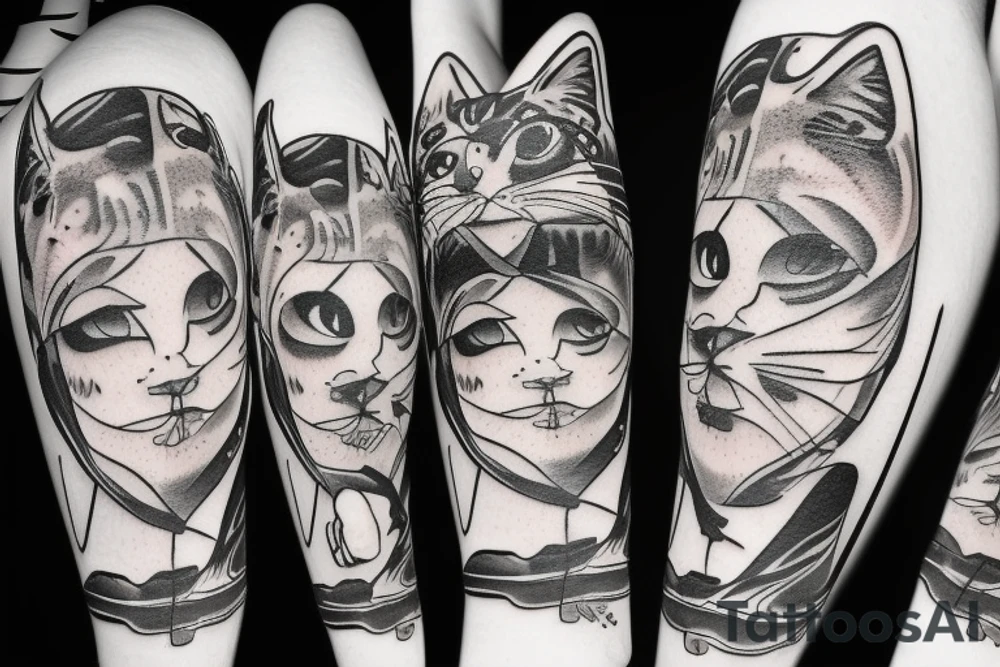 Cowboy cat cartoon tattoo idea