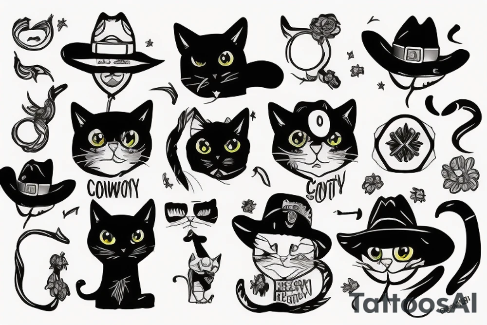 Cowboy cat cartoon tattoo idea